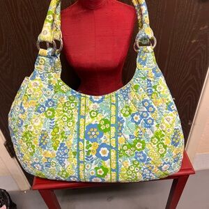 Vera Bradley Blue and Green Shoulder Bag with Floral Paisley Design